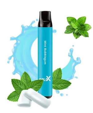 Blue vape device with mint leaves and a splash design on a white background | Solo X Blue Mint Gum | Solo X Bubble Mint Blue | Solo X Minty Gum Blue | Solo X Cool Bubblegum | Solo X Blue Ice Gum | Solo X Bubble Mint Frost | Solo X Sweet Mint Blue