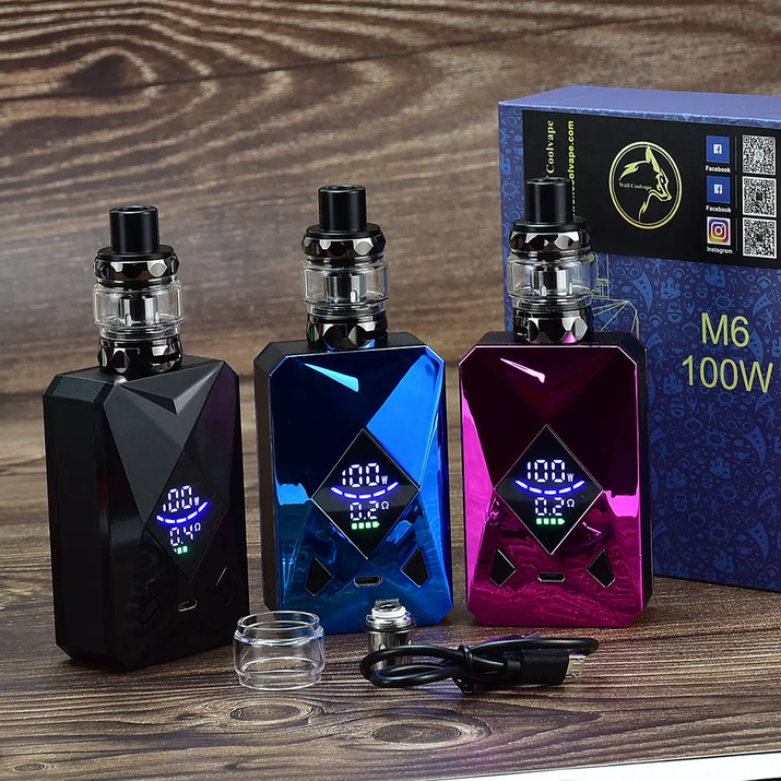 100W Box Mod Vape Kit M6 Mod Kit 4Ml Vaper Atomizer 2600Mah Battery Electronic Cigarette Vape Vaporizer Kit