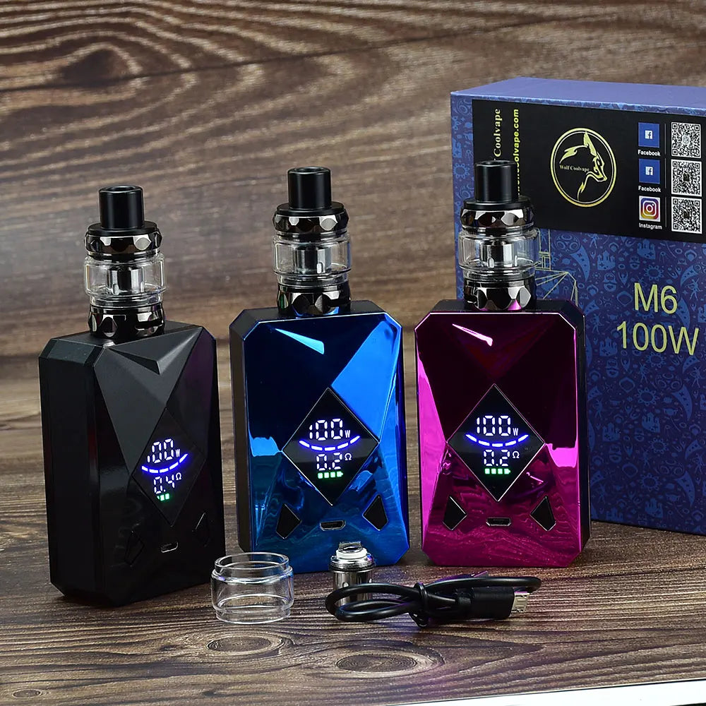 100W Box Mod Vape Kit M6 Mod Kit 4Ml Vaper Atomizer 2600Mah Battery Electronic Cigarette Vape Vaporizer Kit