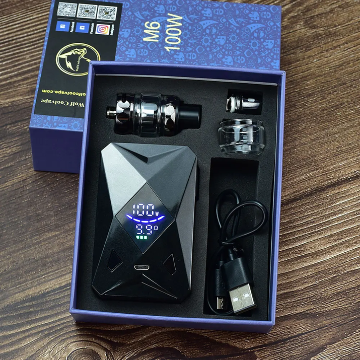 100W Box Mod Vape Kit M6 Mod Kit 4Ml Vaper Atomizer 2600Mah Battery Electronic Cigarette Vape Vaporizer Kit