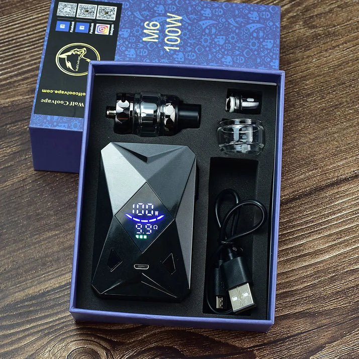 100W Box Mod Vape Kit M6 Mod Kit 4Ml Vaper Atomizer 2600Mah Battery Electronic Cigarette Vape Vaporizer Kit