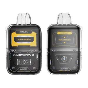 Two Vapenqin Jupiter vape devices with 'Triple Mango' flavor on a white background | Vapengin Triple Mango 2 Kit | Vapengin Jupiter 2 Mango Burst | Vapengin Mango Fusion 2 Kit | Vapengin Jupiter 2 Tropical Mango | Vapengin Mango Rush 2 Kit | Vapengin Triple Mango Breeze Kit | Vapengin Mango Wave 2 Kit
